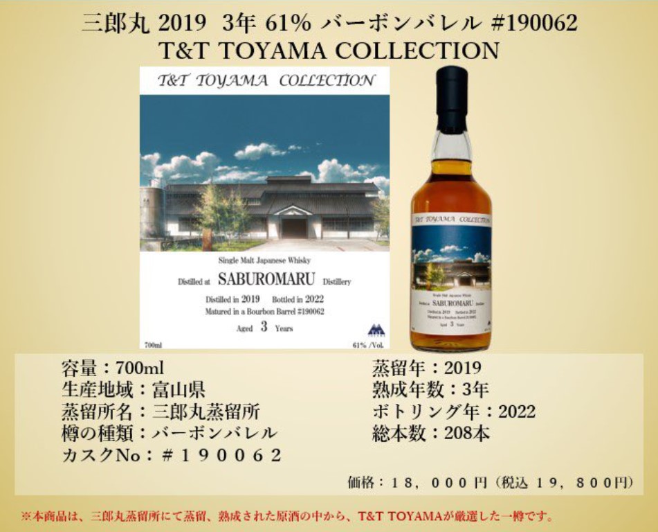 Review] Single Malt Saburomaru 2019 3 years T&T TOYAMA COLLECTION